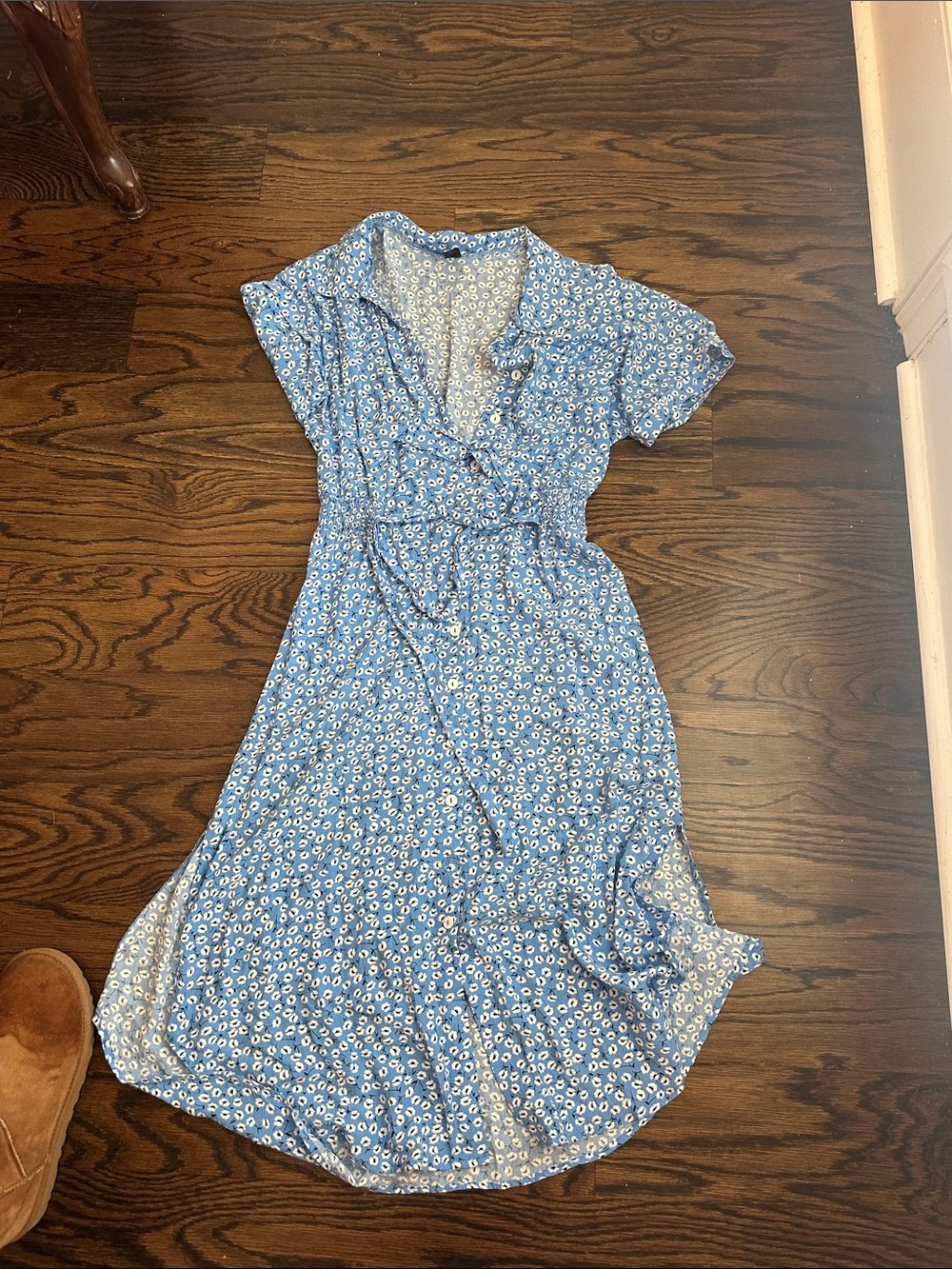 SHEIN Light Blue Floral Midi Wrap Dress
